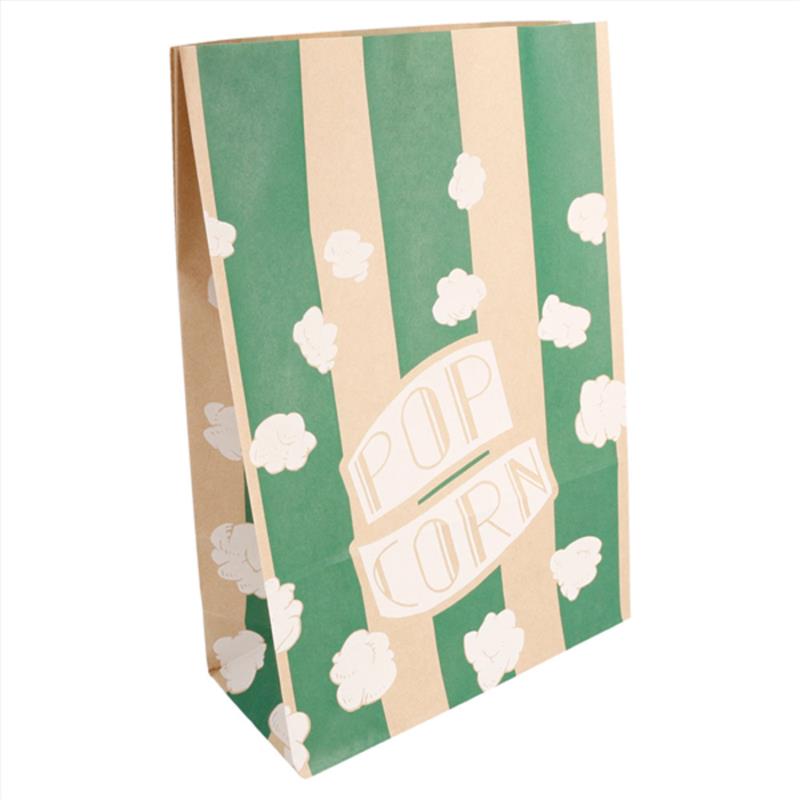 Tüte für Popcorn, grün und braun, auf weißem Hintergrund