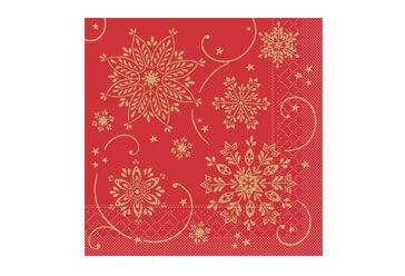 Airlaid Serviette 40x40cm n rot mot goldenen Schneeflocken