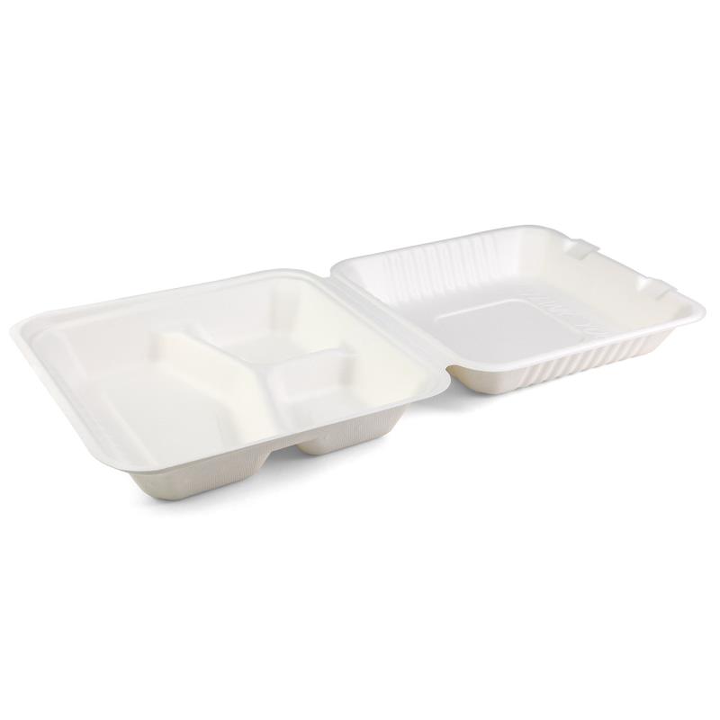 Menübox Senza 3-teilig 230x230x80mm aus Bagasse - PFAS-frei & nachhaltig