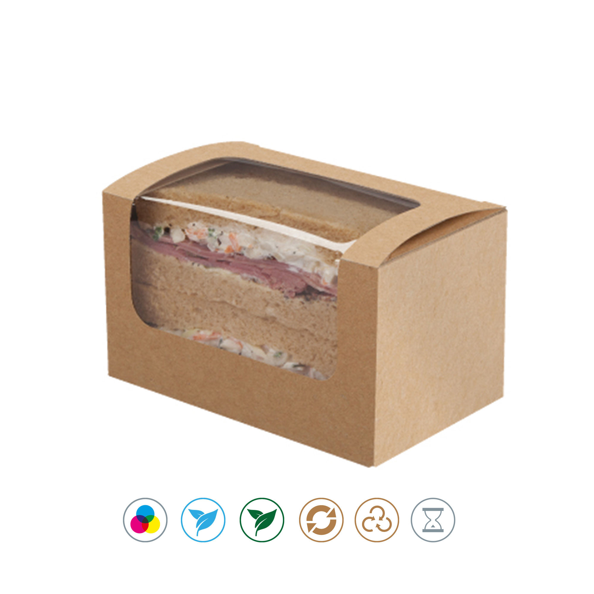Sandwichbox, braun Kraft mit Fenster PLA