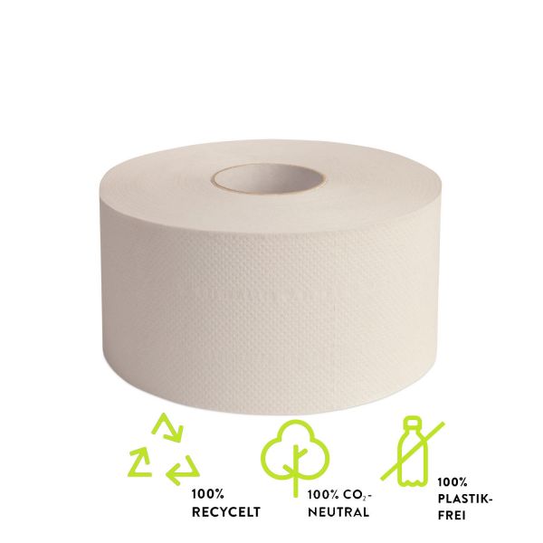 Toilettenpapier Jumbo 2lg 180m,GREEN JUTTA Jumbo Toilettenpapier Rollen ohne Plastik