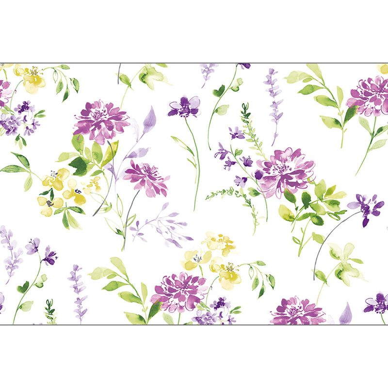 weißer Untergrund mit lila und gelben Blumen