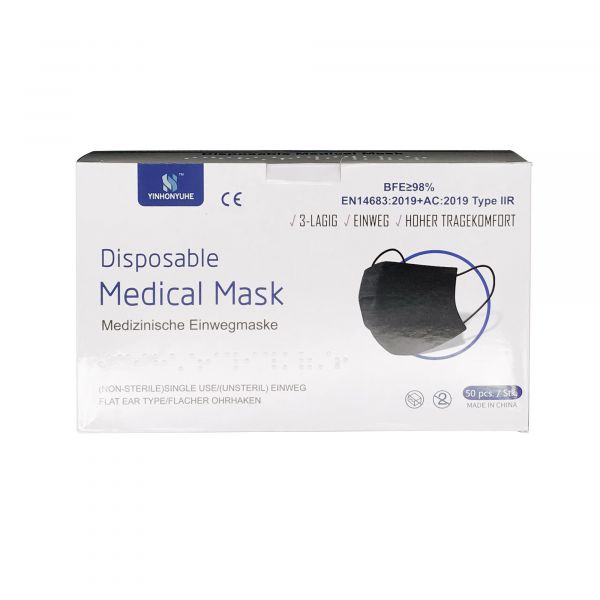 medizinische OP Maske 3-lagig, schwarz Mundschutz Maske schwarz