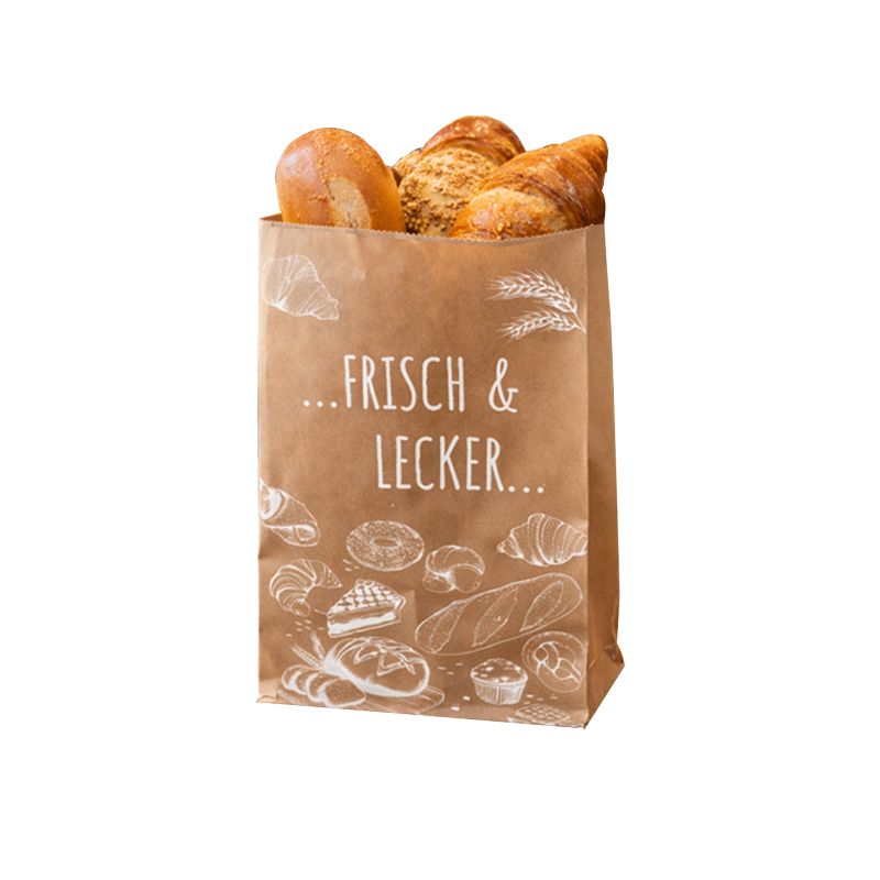 brauner Faltenbeutel mit Schriftzug Frisch & Lecker