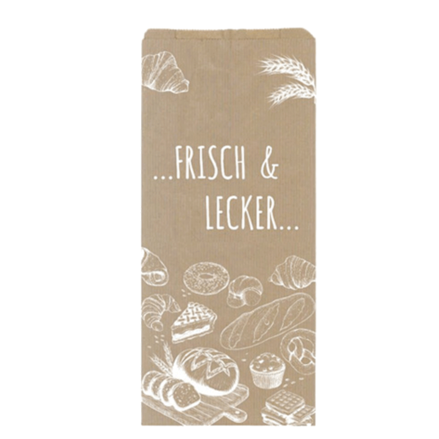 brauner Faltenbeutel mit Schriftzug Frisch & Lecker