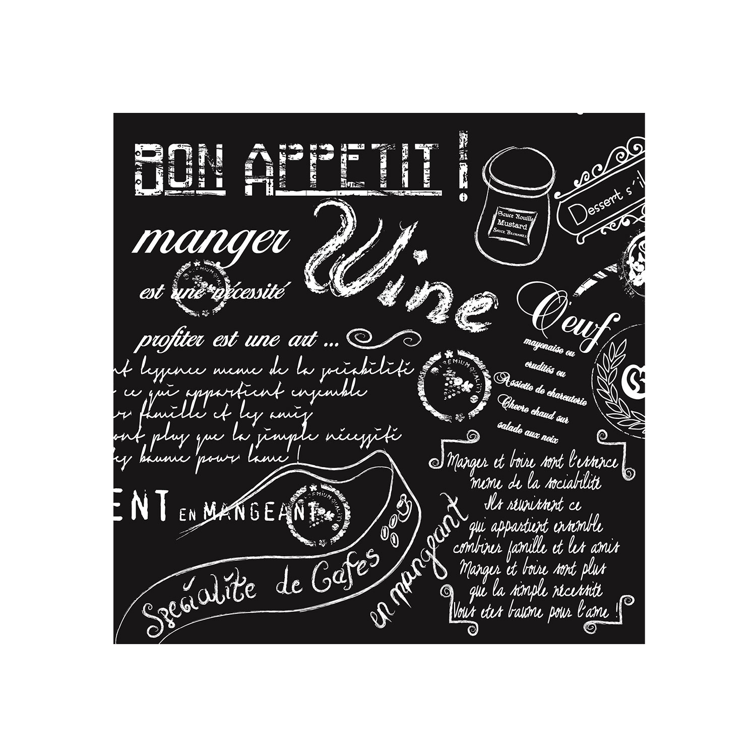 Serviette Script Schwarz 40x40cm