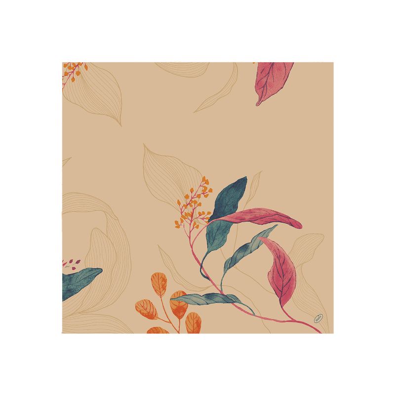 naturfarbende Serviette mit Blüten - Herbstmotiv /  Glowy Leaves