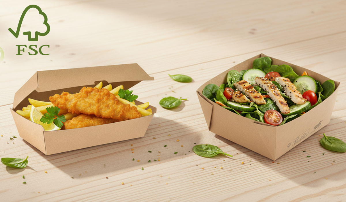 ielseitige Schalen aus Papier und dichte Multifoodboxen, im Take-away-Bereich, geeignet für warme und kalte Speisen, mit optionalen Deckeln