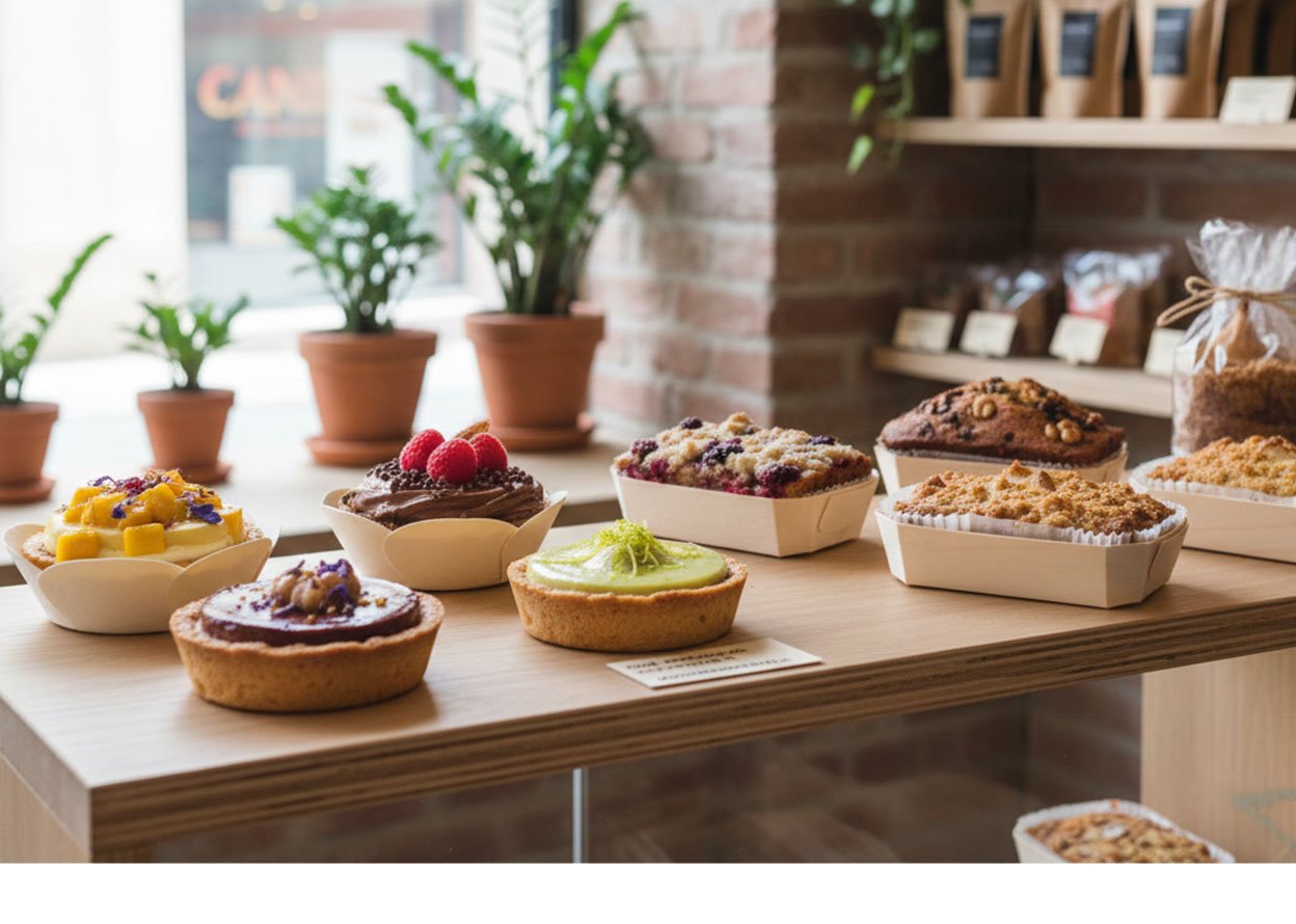 Nachhaltige Backformen aus Holz, die in einem Bäckerei-Ambiente verwendet werden