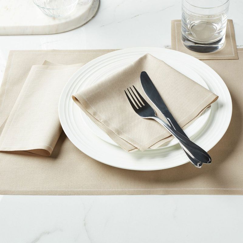 Cocktail Servietten aus Stoff beige 11x11cm, Stoffservietten Baumwolle in der Rolle