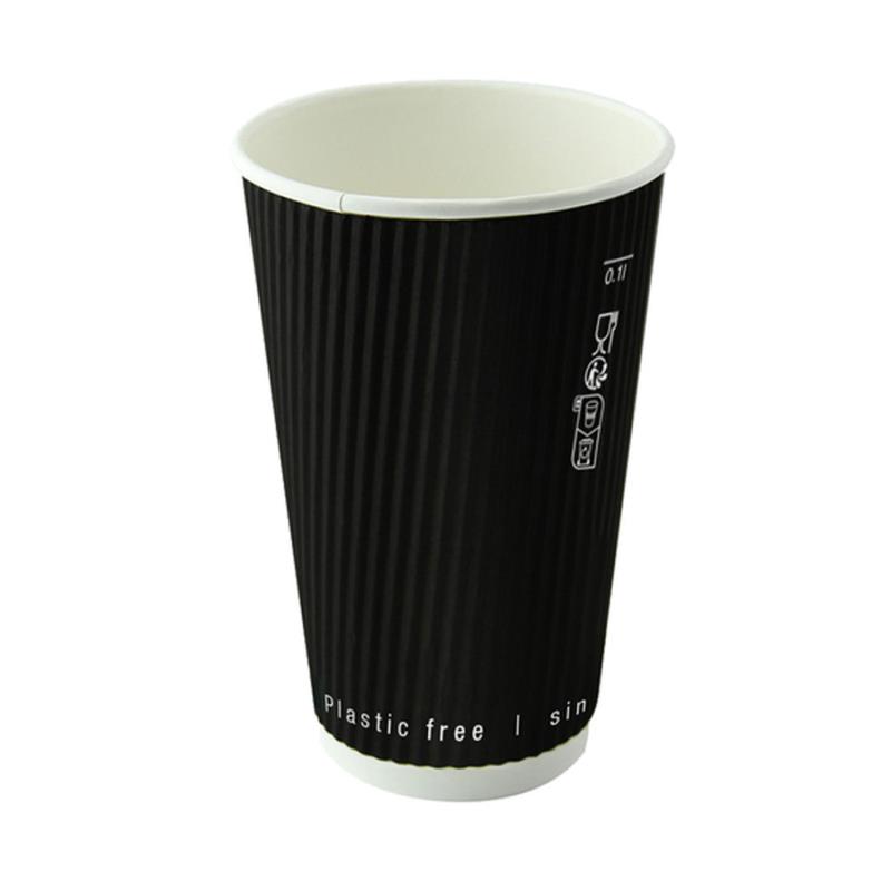Kaffeebecher 0,35ltr Schwarz geriffelt mit wasserbasierten Beschichtung