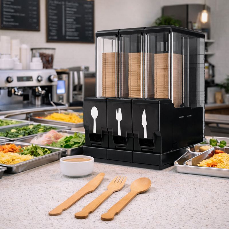 Kunststoffspender mit 3 Kassetten(Gabel, Messer, Löffel 174 mm)