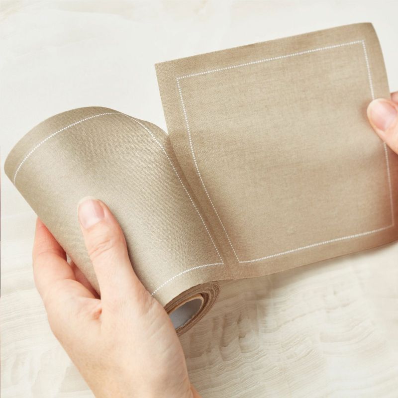 Cocktail Servietten aus Stoff beige 11x11cm, Stoffservietten Baumwolle in der Rolle