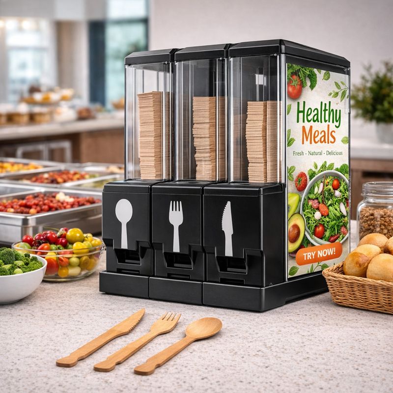 Kunststoffspender mit 3 Kassetten(Gabel, Messer, Löffel 174 mm)