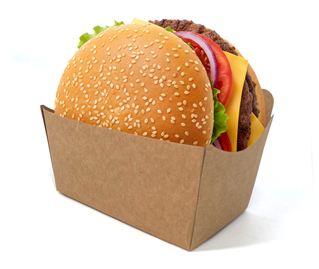 Hamburgerverpackung in braun zum direkten herausnehmen ohne aufklappen