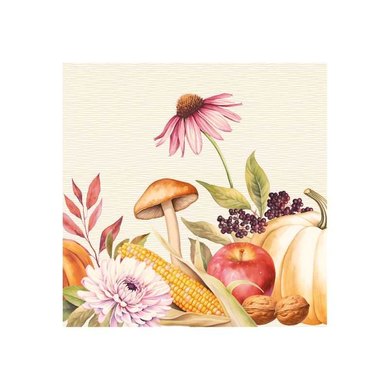 herbstliche Soft-Air Serviette Matteo 40x40cm mit Blumen, Pilzen, Kürbis