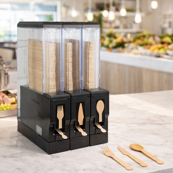 Kunststoffspender mit 3 Kassetten(Gabel, Messer, Löffel 174 mm)