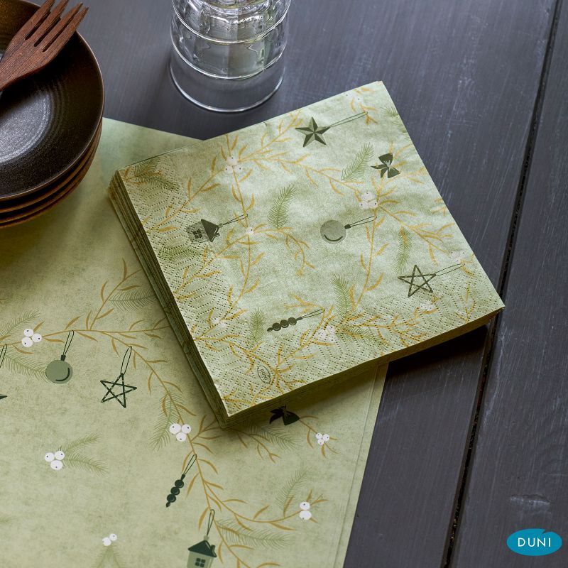 Zelltuch Serviette Noel Pistachio 33x33, 3-lagig, 1/4 F, Zelltuch Grüne Zelltuch-Serviette mit winterlichem Dekor für besondere Anlässe