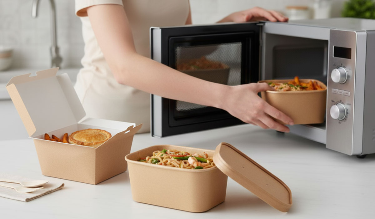 ielseitige Schalen aus Papier und dichte Multifoodboxen, im Take-away-Bereich, geeignet für warme und kalte Speisen, mit optionalen Deckeln