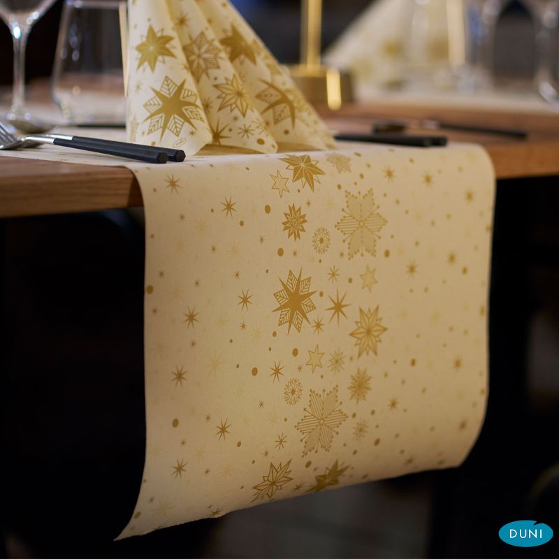 Tischläufer Stargazing Cream 0,4x24m Bio Dunicel Elegante Tischdecken Rollen Einweg mit Sternendesign weihnachtstischdeko