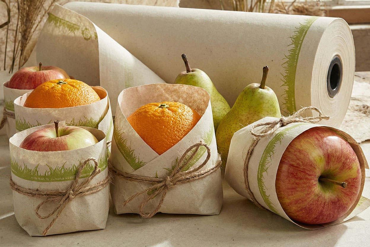 Umweltfreundliches Graspapier, ideal zum Wickeln und Verpacken von Obst