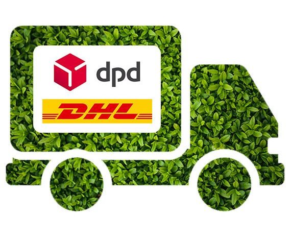 Ein dpd- und DHL-Auto, aus grünen Blättern