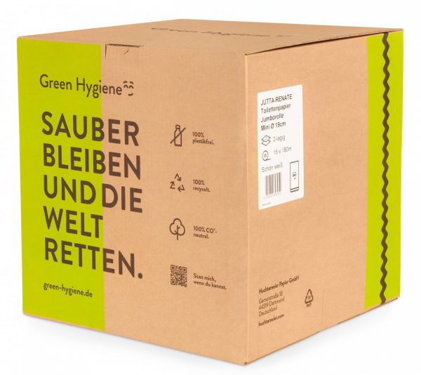 Toilettenpapier Jumbo 2lg 180m,GREEN JUTTA Jumbo Toilettenpapier Rollen ohne Plastik