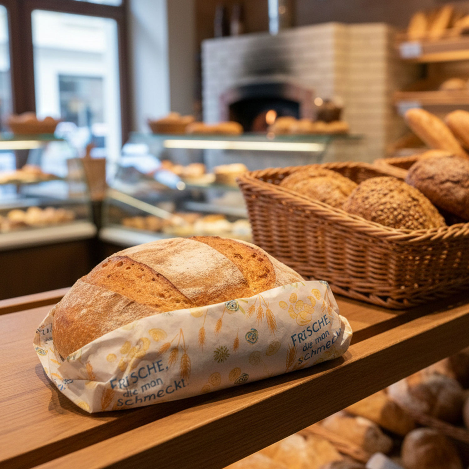 Bäckereipapier, ideal zum Verpacken von Brot im Bäckerei-Ambiente