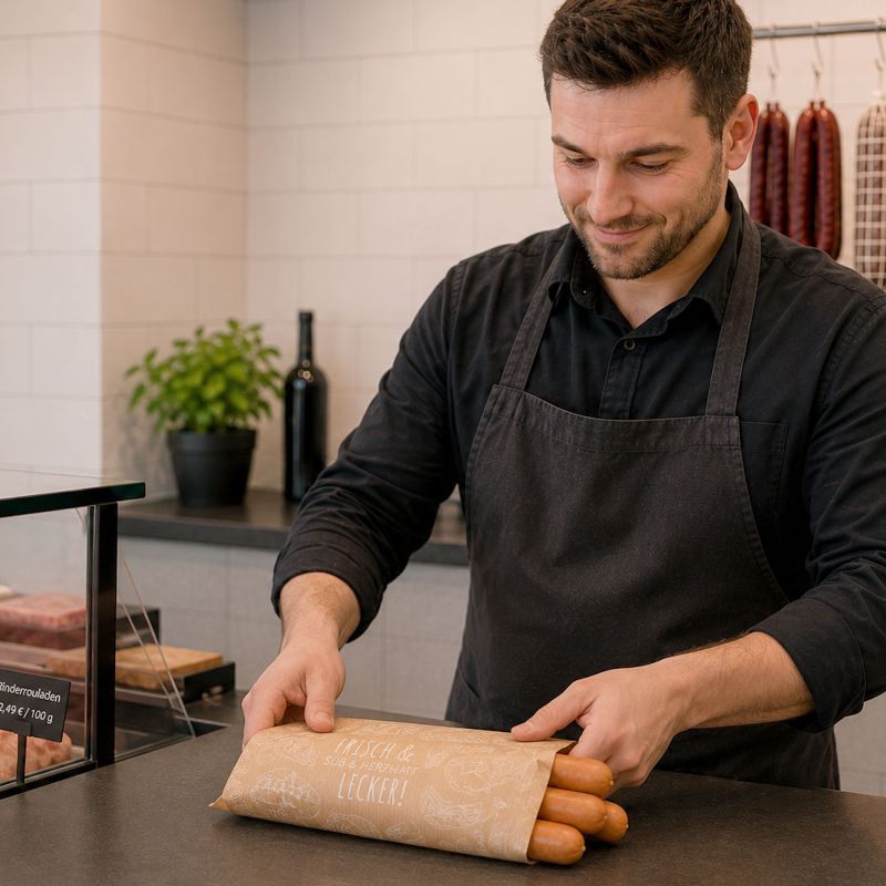 Einschlagpapier auf Rolle mit Motiv frisch & lecker