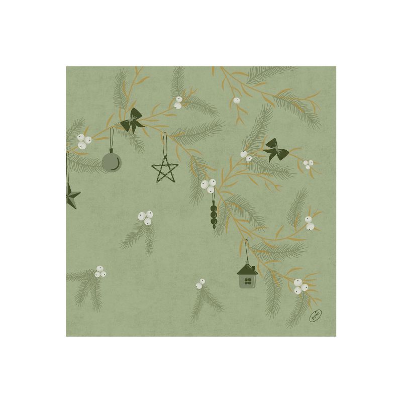 Serviette Noel Pistachio 40x40cm, 1/4 F, Bio Dunisoft Grüne Serviette mit winterlichem Dekor für besondere Anlässe
