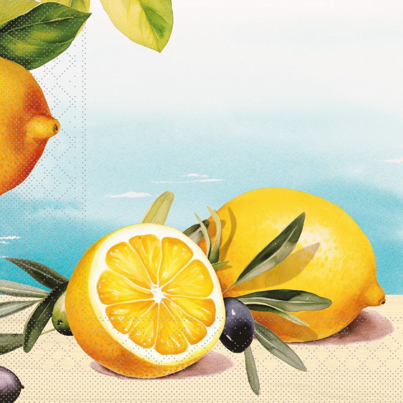 Serviette Olives & Lemons / Motiv Zitronen und Oliven, 3-lagig, 33x33cm