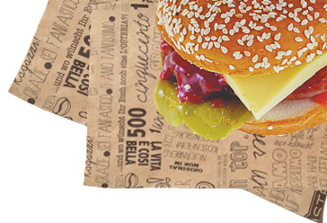 Hamburger Papier braun mit Druck Take away Artikel mit Logo