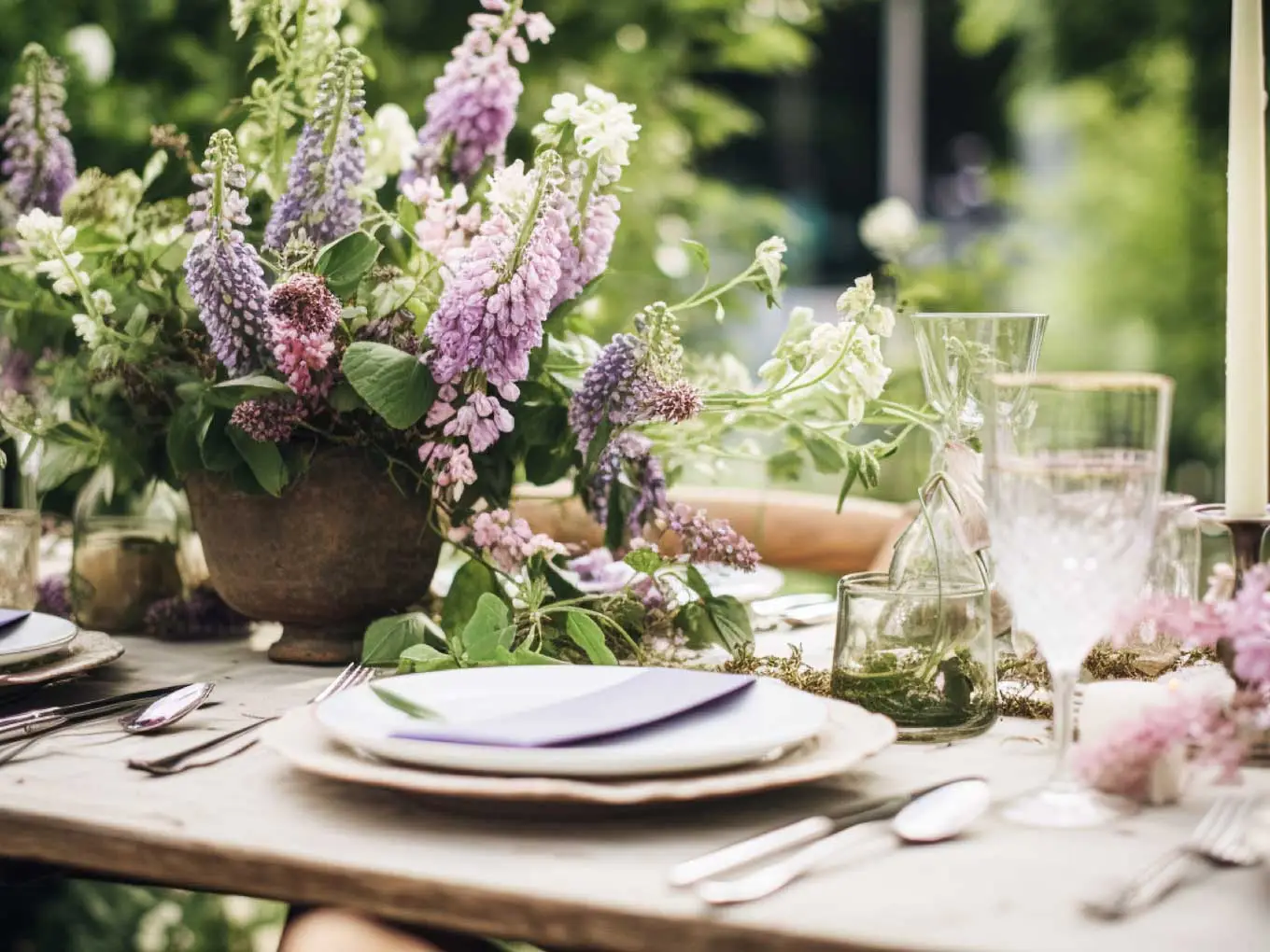 gedecker tisch mit fruehlings blumen