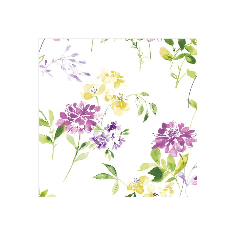 weißer Untergrund mit lila und gelben Blumen