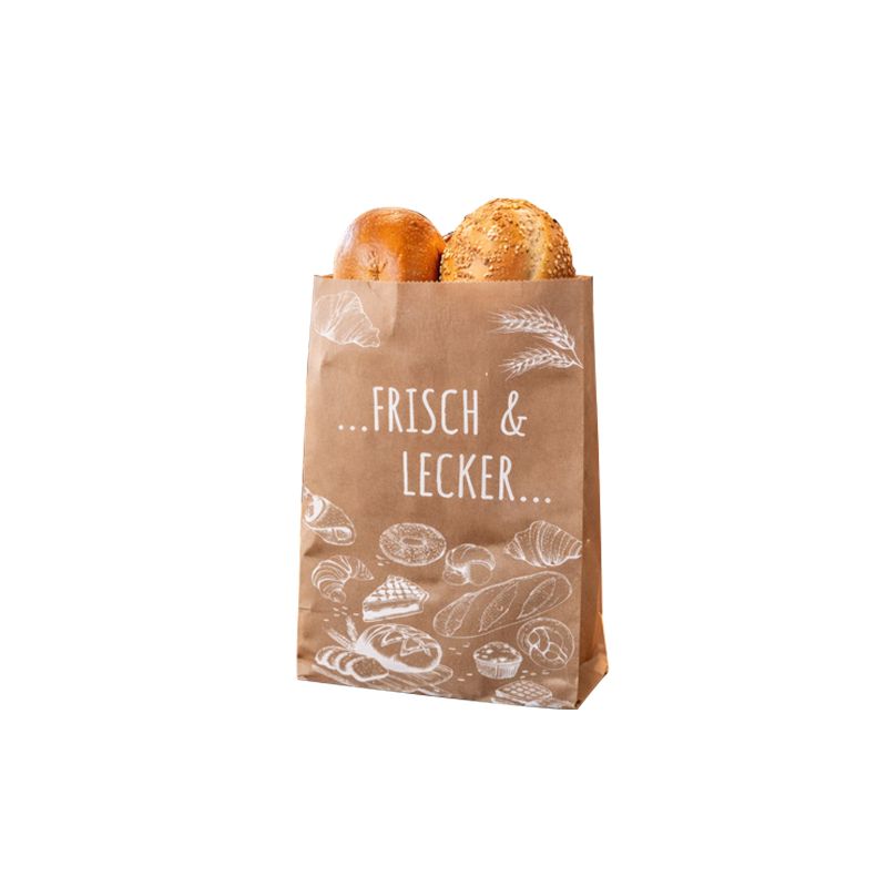 brauner Faltenbeutel mit Schriftzug Frisch & Lecker