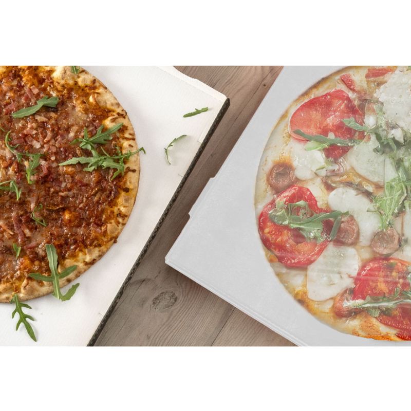 Pizzakarton 32x32x3,8cm weiß mit Sichtfenster