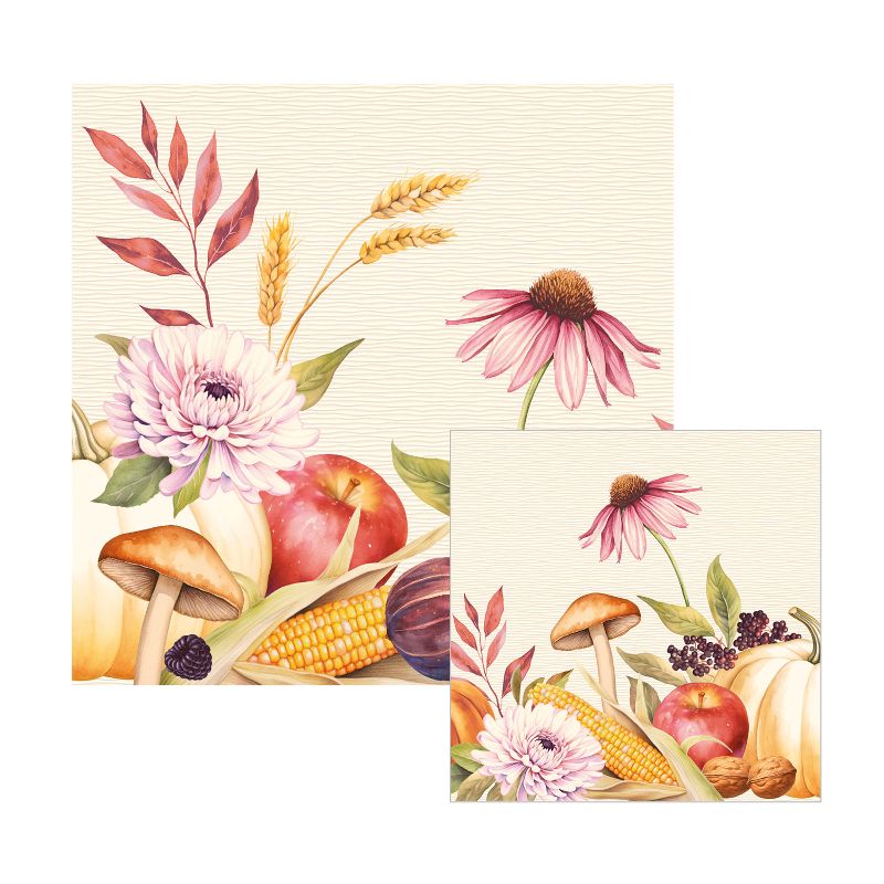 herbstliche Soft-Air Serviette Matteo 40x40cm mit Blumen, Pilzen, Kürbis