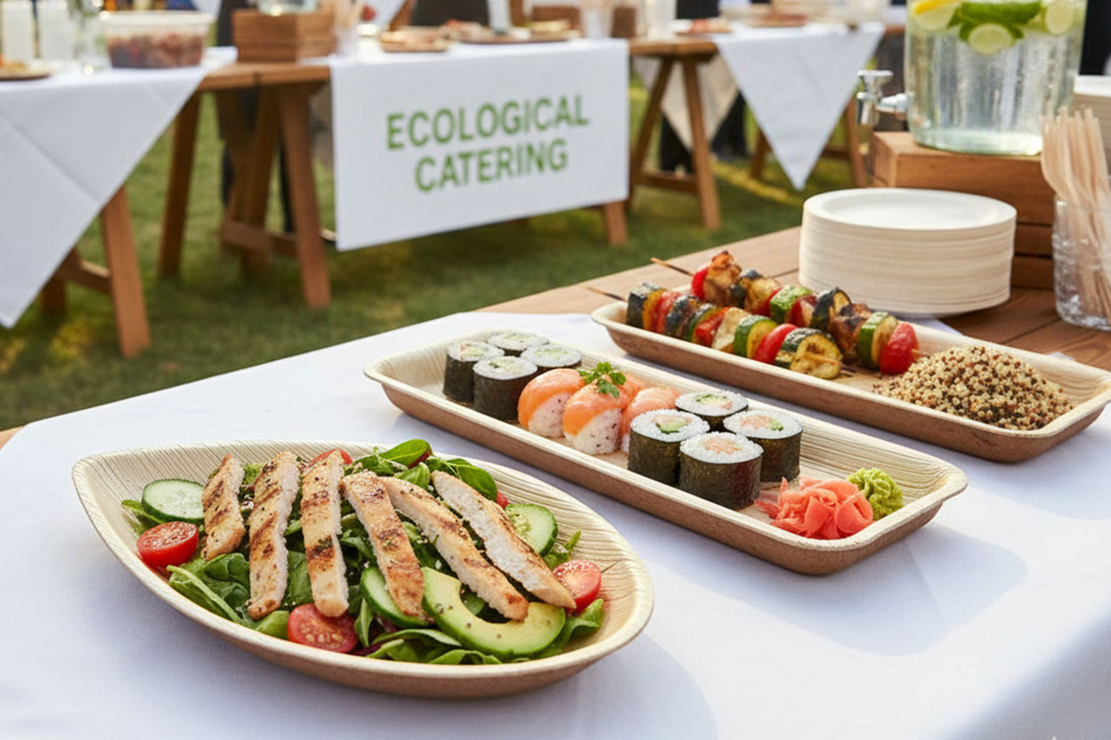 Umweltfreundliche Palmblatt Teller, die im Catering-Bereich verwendet werden