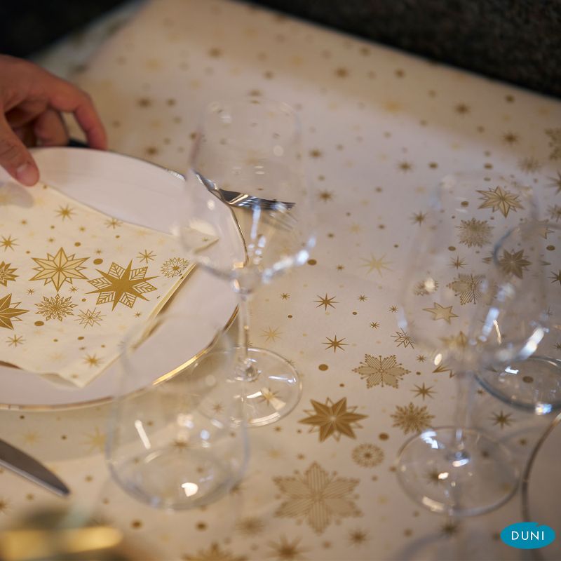 Bio Dunicel Mitteldecke 84x84cm Stargazing Cream Elegante Weihnachtstischdecken Einweg mit Sternendesign