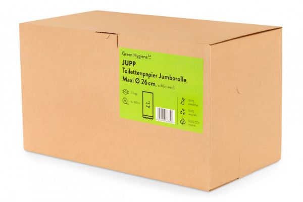 Toilettenpapier Jumbo 2lg 380m, GREEN JUPP Jumbo Toilettenpapier Rollen ohne Plastik