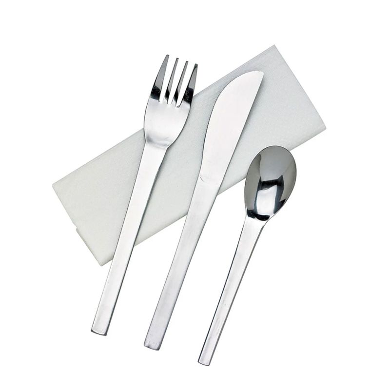 Besteck Inox Metall 4/1 / Gabel, Messer, kleiner Löffel, Serviette