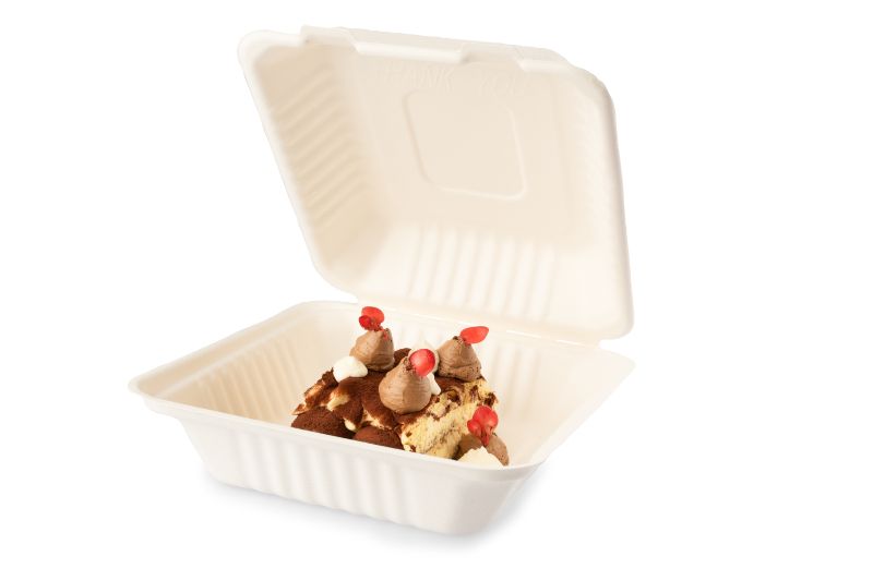 Menübox Senza 203x203x80mm aus Bagasse - PFAS-frei & nachhaltig