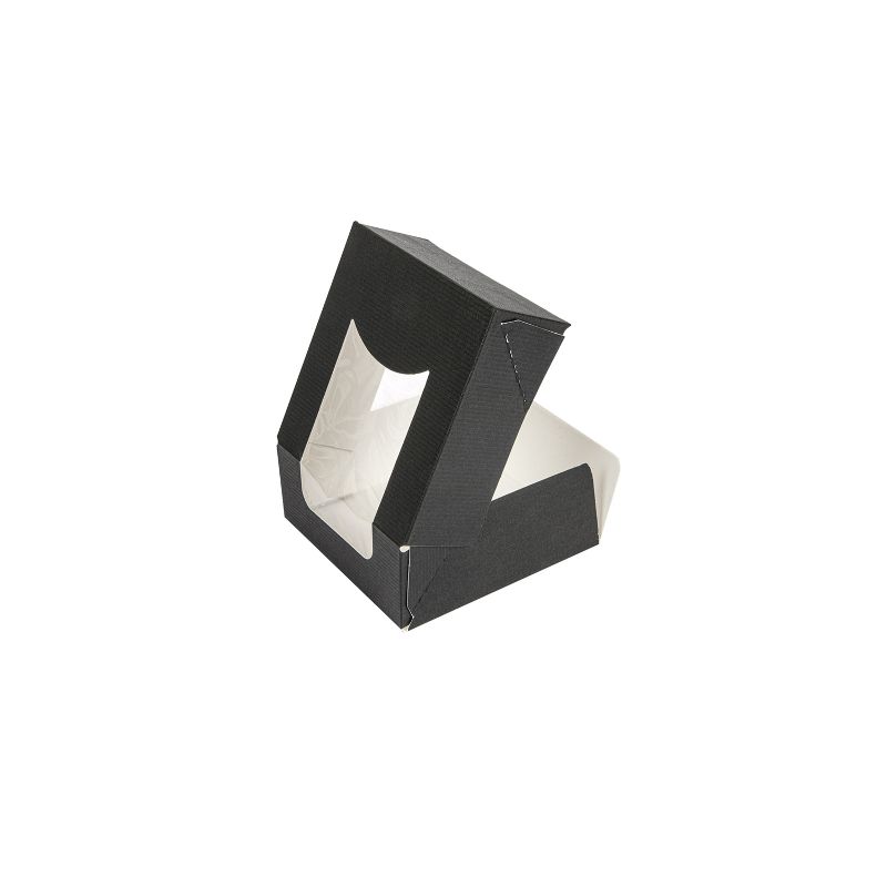 Multifoodbox - schwarze Fensterbox mit den Maßen 10x10x4cm, außen schwarz und innen weiß mit Fenster