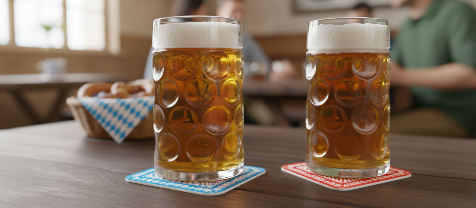 Robuste Karton-Untersetzer mit dekorativem Motiv, stilvoll platziert unter Gläsern für festliche und besondere Anlässe