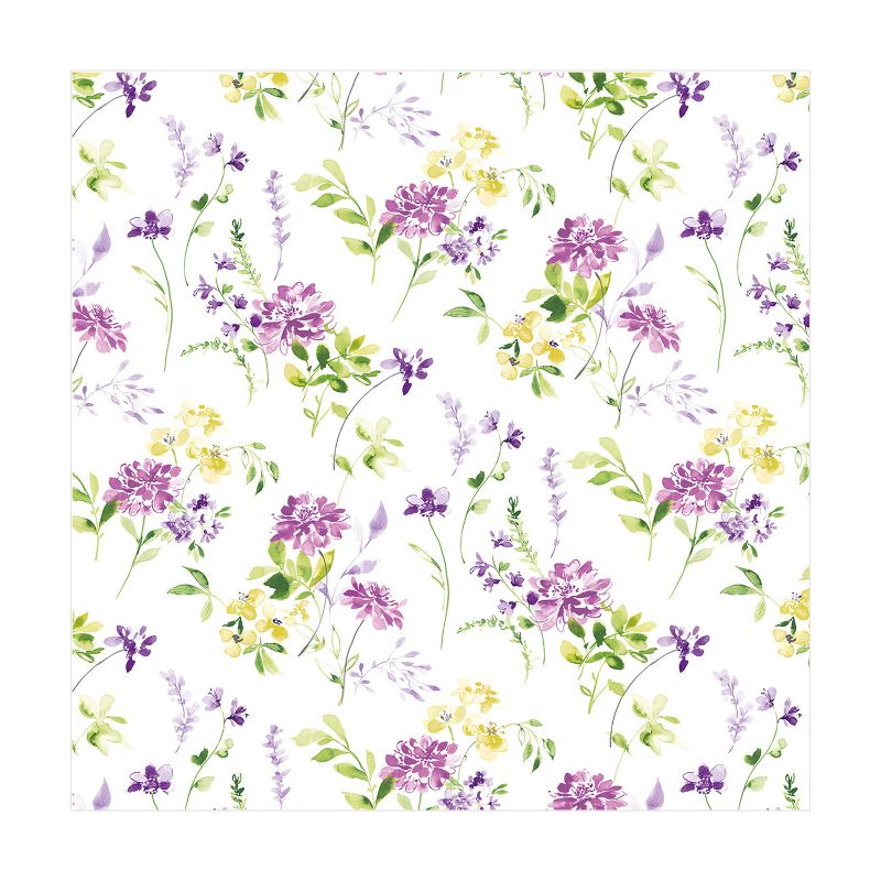 weißer Untergrund mit lila und gelben Blumen