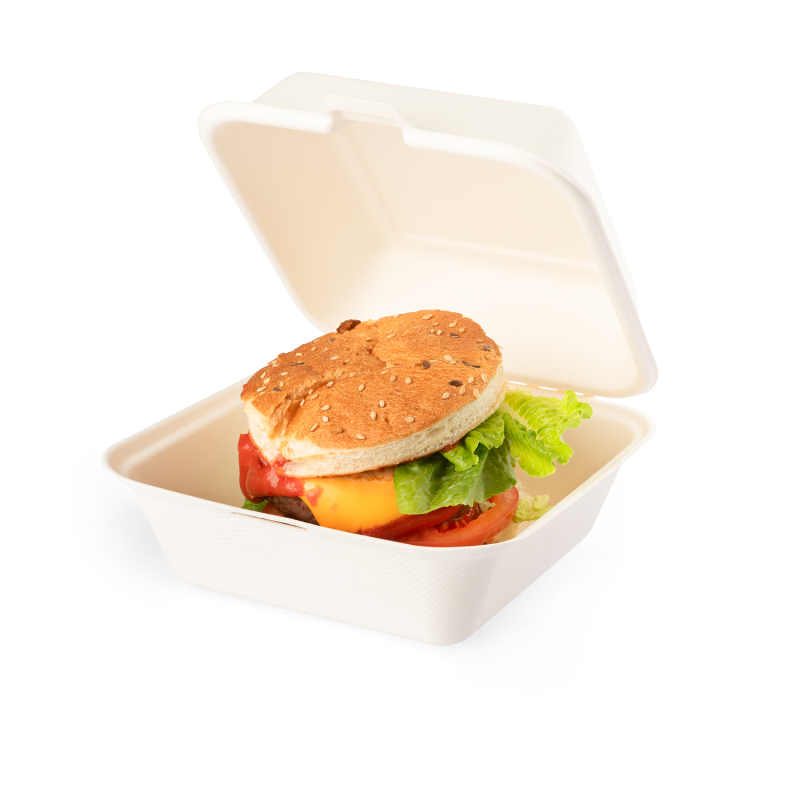 Hamburgerbox Senza 155x155x80mm aus Bagasse - PFAS-frei & nachhaltig