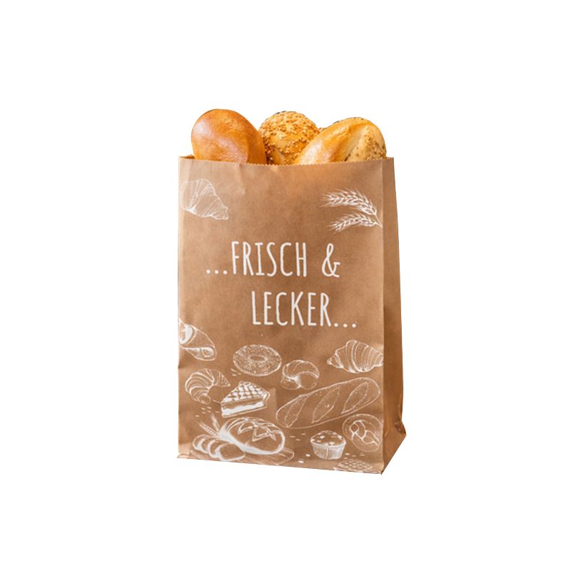 brauner Faltenbeutel mit Schriftzug Frisch & Lecker